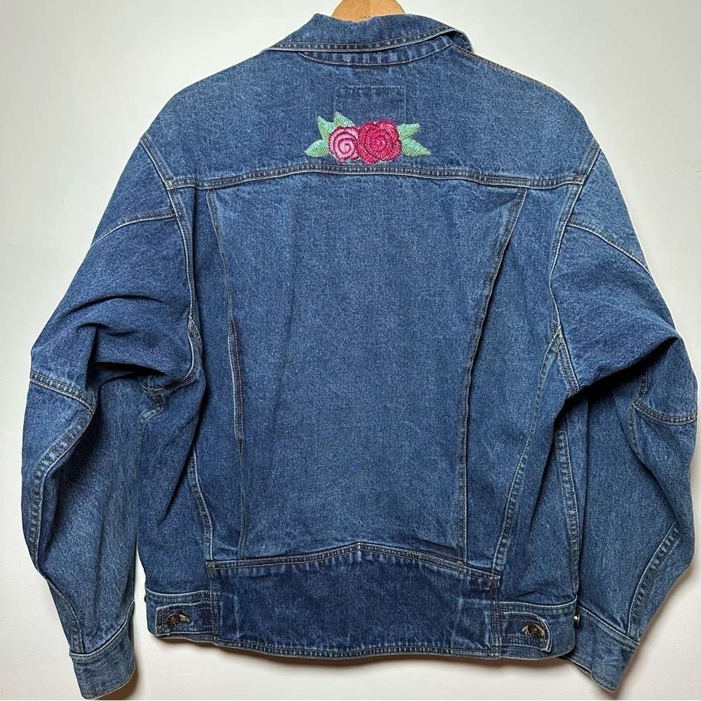 Vintage East West 80s 90s Sequin Floral Embellished Cotton Denim Jacket Sz L - Picture 4 of 10